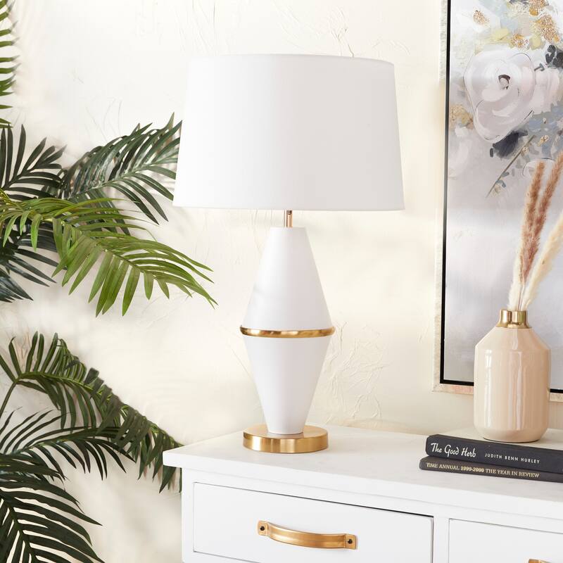 CosmoLiving by Cosmopolitan Black or White Metal Table Lamp with Gold Accents - 16 x 16 x 27 - White