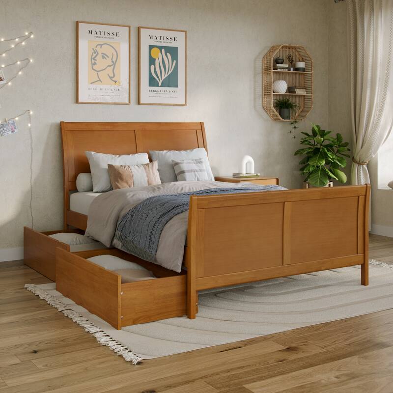 AFI Portland Solid Wood Platform Bed with Matching Footboard and Storage Drawers