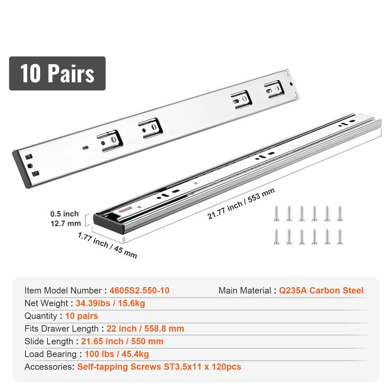 Drawer Slides Side Mount Rails Heavy Duty Full Extension Steel Track