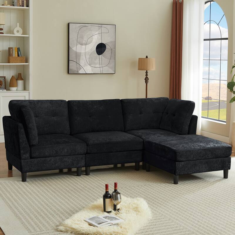 99.41" Chenille High Armrest L Shaped Sofa