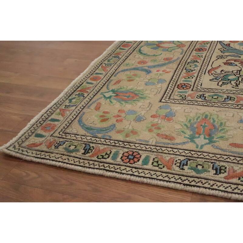 Hand Knotted Oriental 100% Wool Carpet Traditional Floral Green Tabriz Area Rug - 10' 11'' X 8' 3''