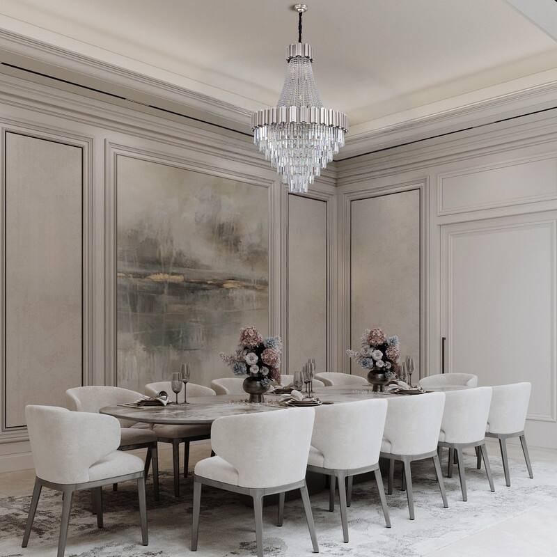 KAYLA Large Crystal Chandelier - 35.4"Modern 6-Tier 17-Light Chrome Ceiling Light, Luxury K9 Crystal