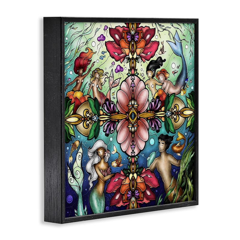 Stupell Detailed Stain Glass Style Mermaids Framed Giclee Art Design By Mandie Manzano