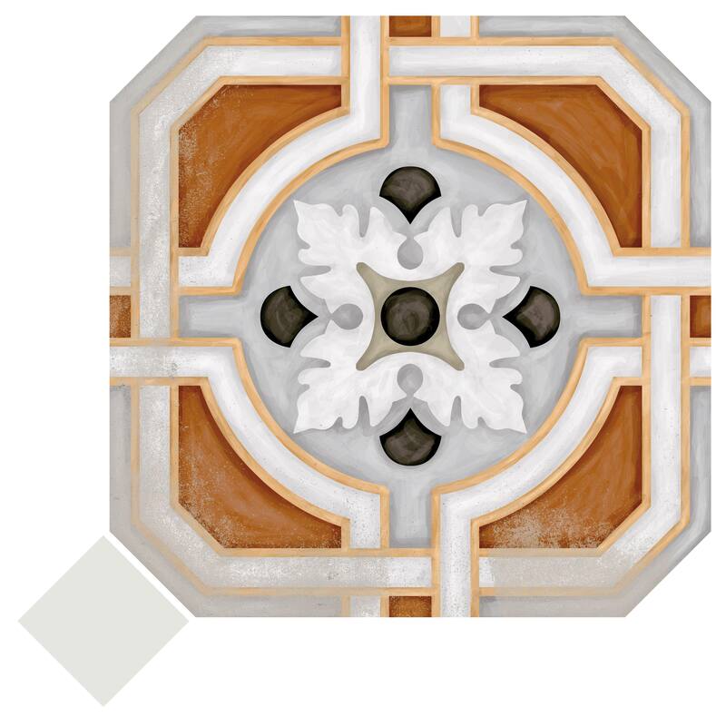 Merola Tile Vaudeville Octagon Deco Zimer with Taco Nacar 7-7/8" x 7-7/8" Porcelain Floor and Wall Tile