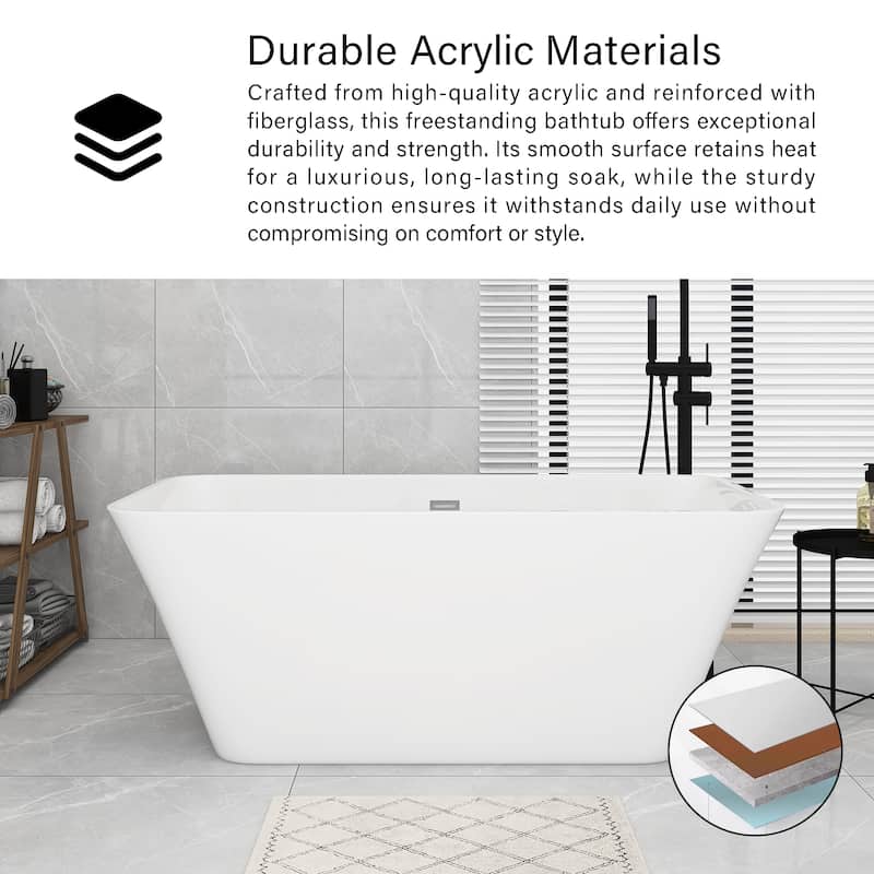 Acrylic Freestanding Flatbottom Soaking Bathtub in Glossy White