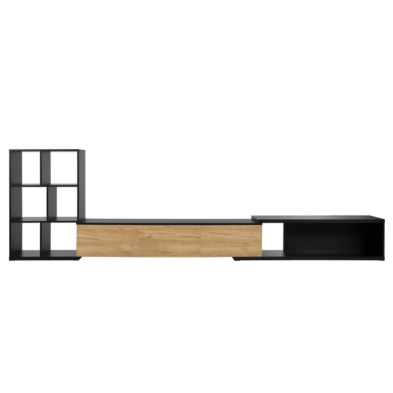 Extendable TV Stand with 3 Tier Bookshelves for TVs Up to 110'', Adjustable Entertainment Center, Sliding Tabletop Media Console