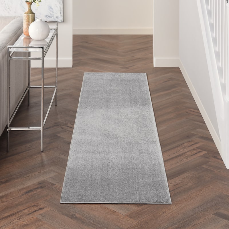 Nourison Essentials Solid Contemporary Indoor/Outdoor Area Rug - 6' Runner - Silver