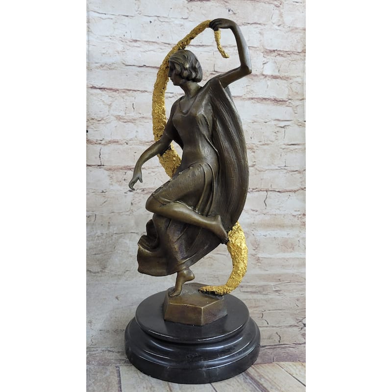 Woman With Thyrsus Art Deco Bronze Statue Sculpture By Guirande 14 Inches X 6 Inches
