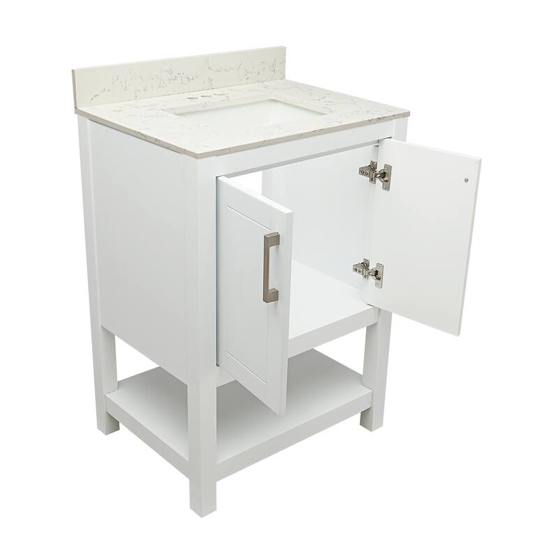 Taos 25" Bathroom Vanity with Cultured Marble Vanity Top Sink in White with White Basin