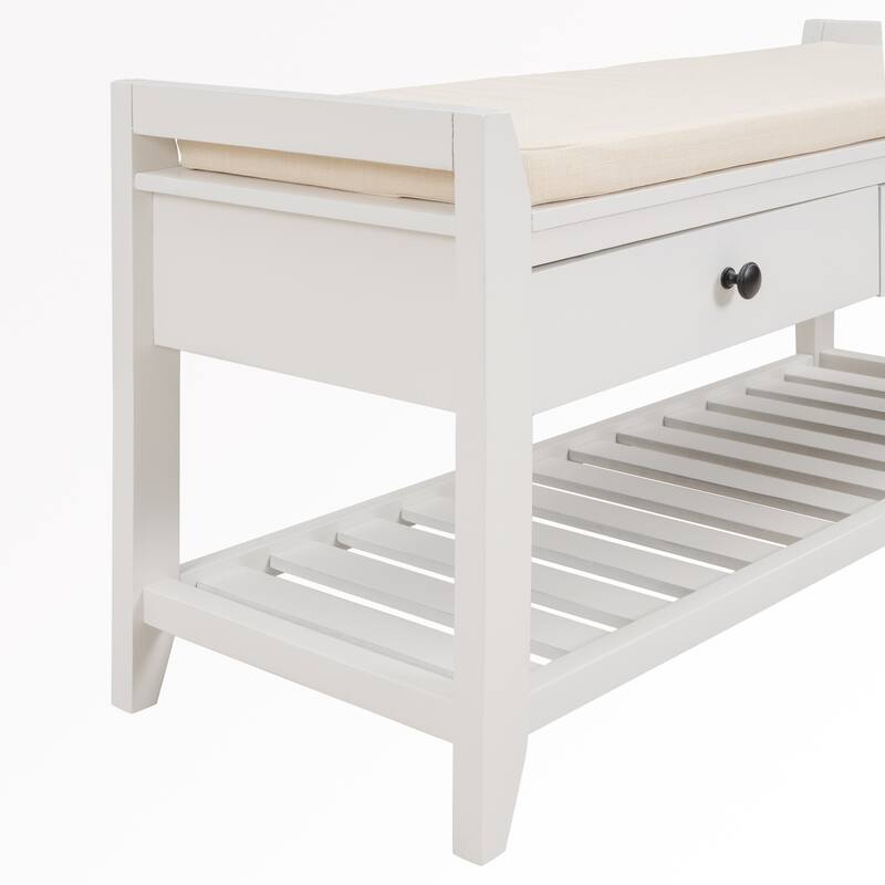 43" Entryway Storage Bench Shoe Rack with Cushioned Seat and Drawers