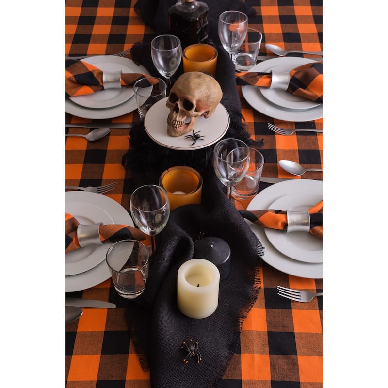 Buffalo Check Halloween Cotton Tablecloth - 84" - Orange and Black