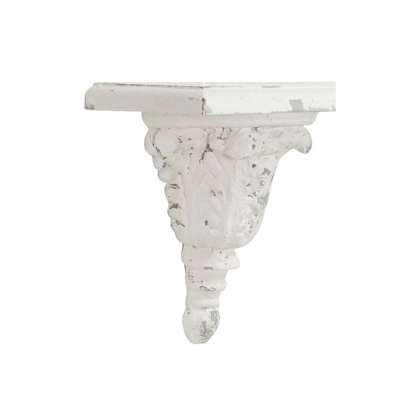 39 x 11 Large White Floating Wall Shelf with Decorative Carvings