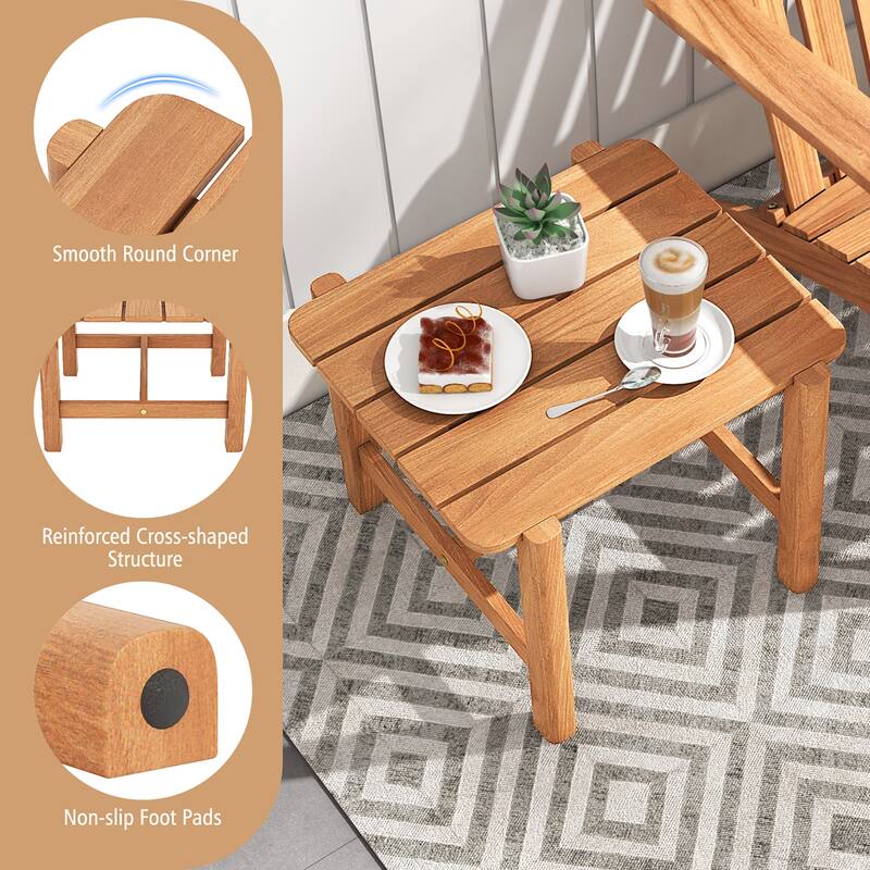 Gymax Patio Teak Wood Side Table with Slatted Tabletop Small Coffee