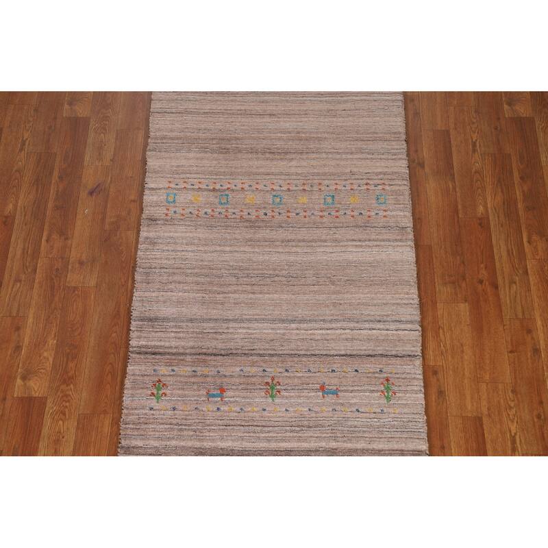 Little Animals Brown Gabbeh Indian Runner Rug Handmade Wool Carpet - 2'6"x 9'9"
