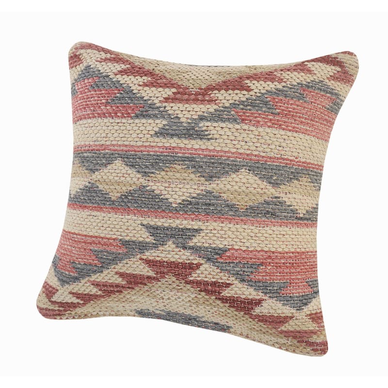 HomeRoots 18" X 18" Blue Cream And Red 100% Cotton Geometric Zippered Pillow