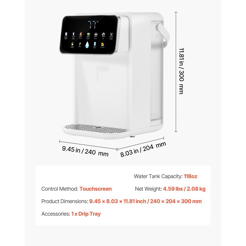 White ABS Stainless Steel 118oz Touchscreen Instant Hot Water