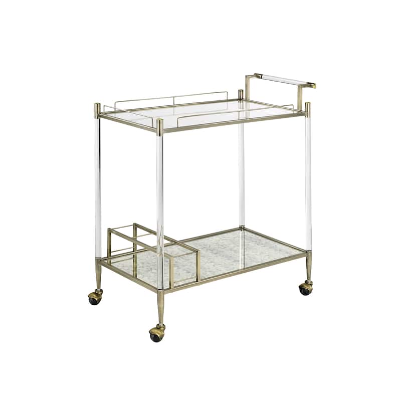 Cirro Antique Mirror & Wire Brass Finish Serving cart