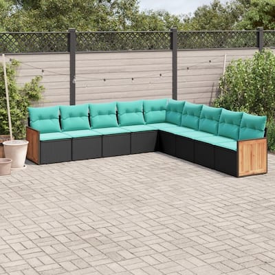 vidaXL 9 Piece Patio Sofa Set with Cushions Black Poly Rattan