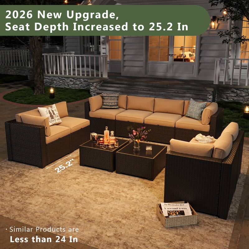 AOXUN Wicker Rattan Outdoor Sectional Sofa Set with Coffee Table
