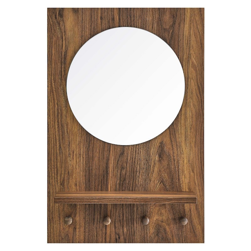 Teresa Modern Walnut Wall Mirror with Shelf and Hooks