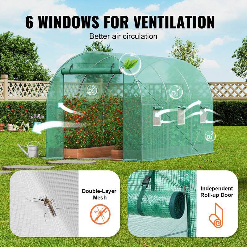 Walk-in Tunnel Greenhouse, Hoop House Greenhouse Tunnel, Plant Hot House with Galvanized Steel Frame, Green PE Cover