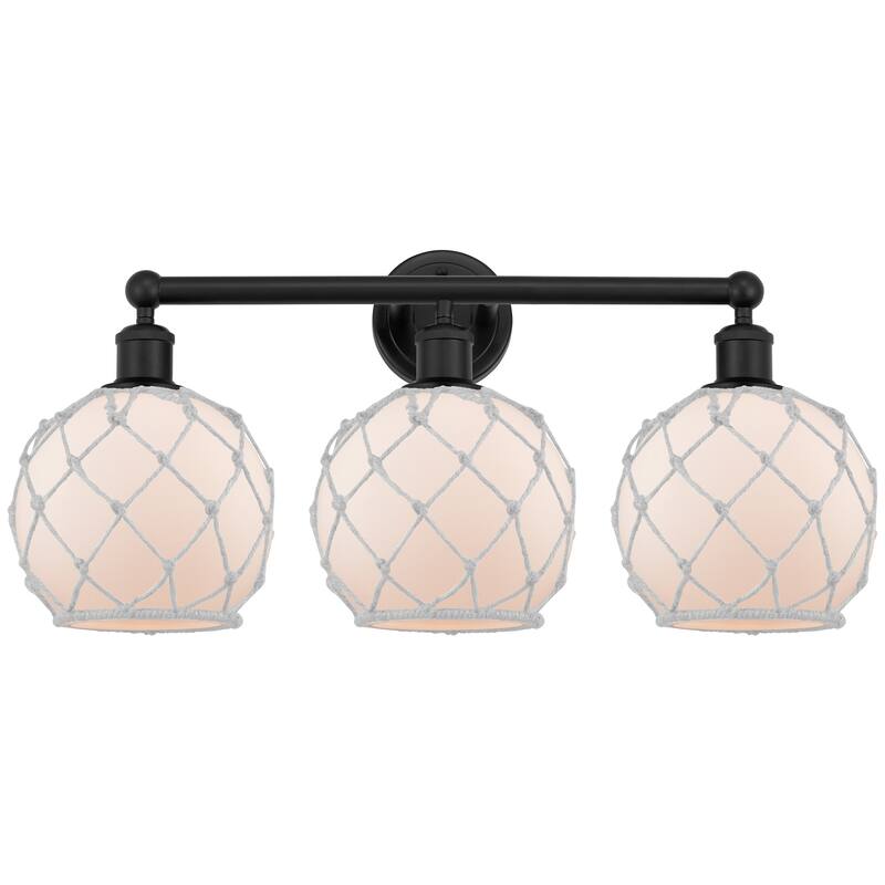 Innovations Lighting 616-3W-13-26 Farmhouse Rope Vanity Farmhouse Rope - Matte Black / White Glass with White Rope