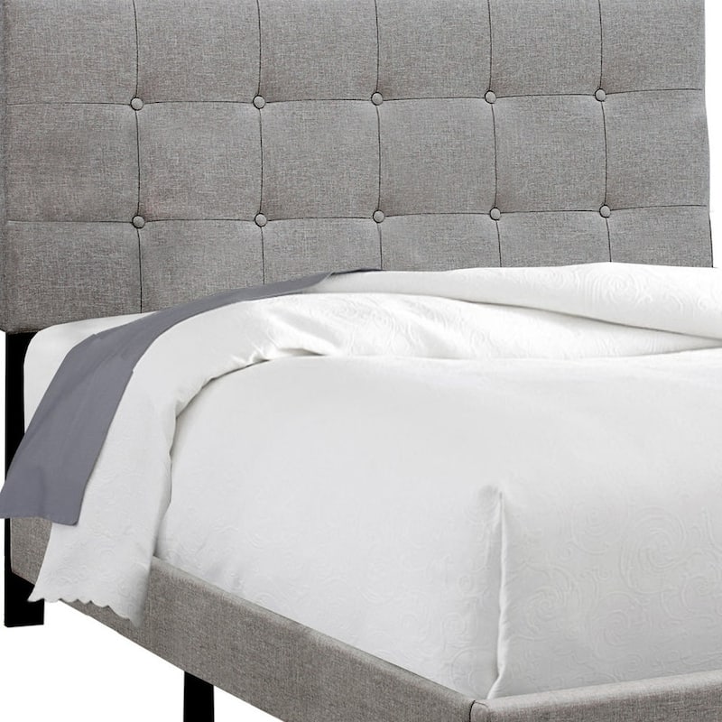 HomeRoots Gray Solid and Manufactured Wood Full Upholstered Linen Bed Frame