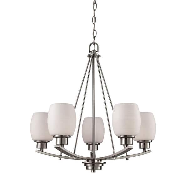 slide 2 of 2, Elk Home Casual Mission Brushed Nickel With Opal Glass Chandelier