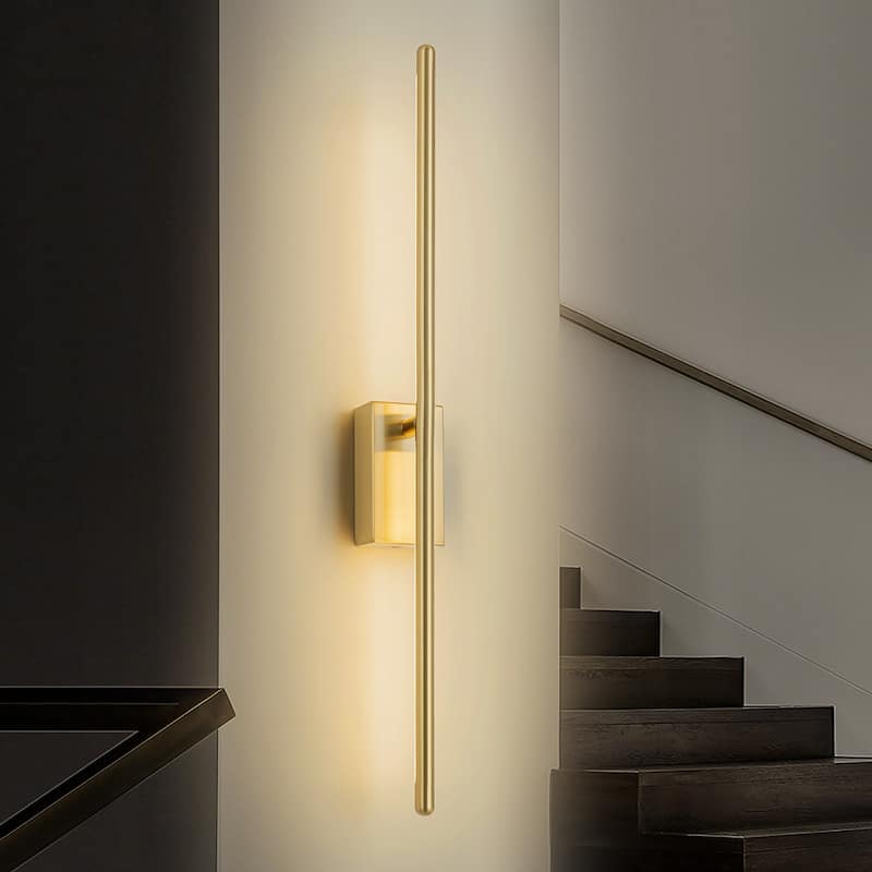 1-Light Modern Gold/Black Linear Bathroom Vanity Light Integrated LED 3000K Rotatable Wall Light - Gold