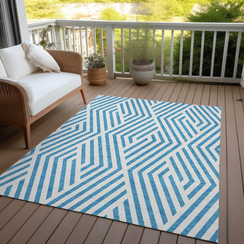Machine Washable Indoor/ Outdoor Modern Diamonds Chantille Rug - Teal - 2'6" x 3'10"