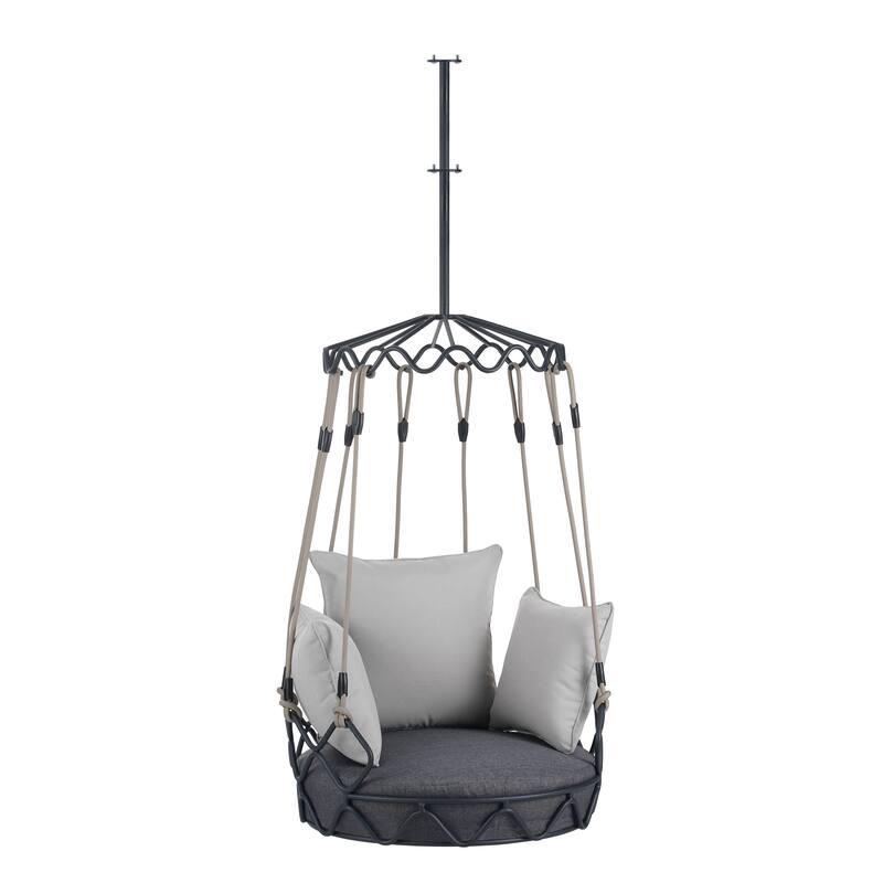 Iron Frame Hanging Basket Chair with Includes 8" UV-Resistant Cushion, 300lb Capacity