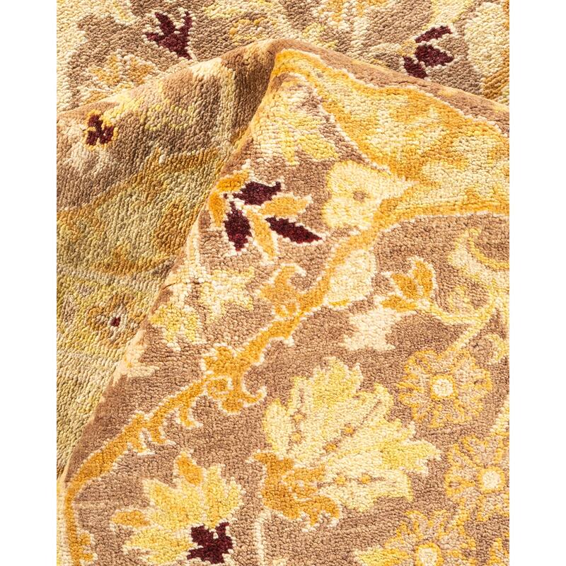 Overton Handknotted Wool Contemporary Floral Brown Area Rug - 6' x 9'