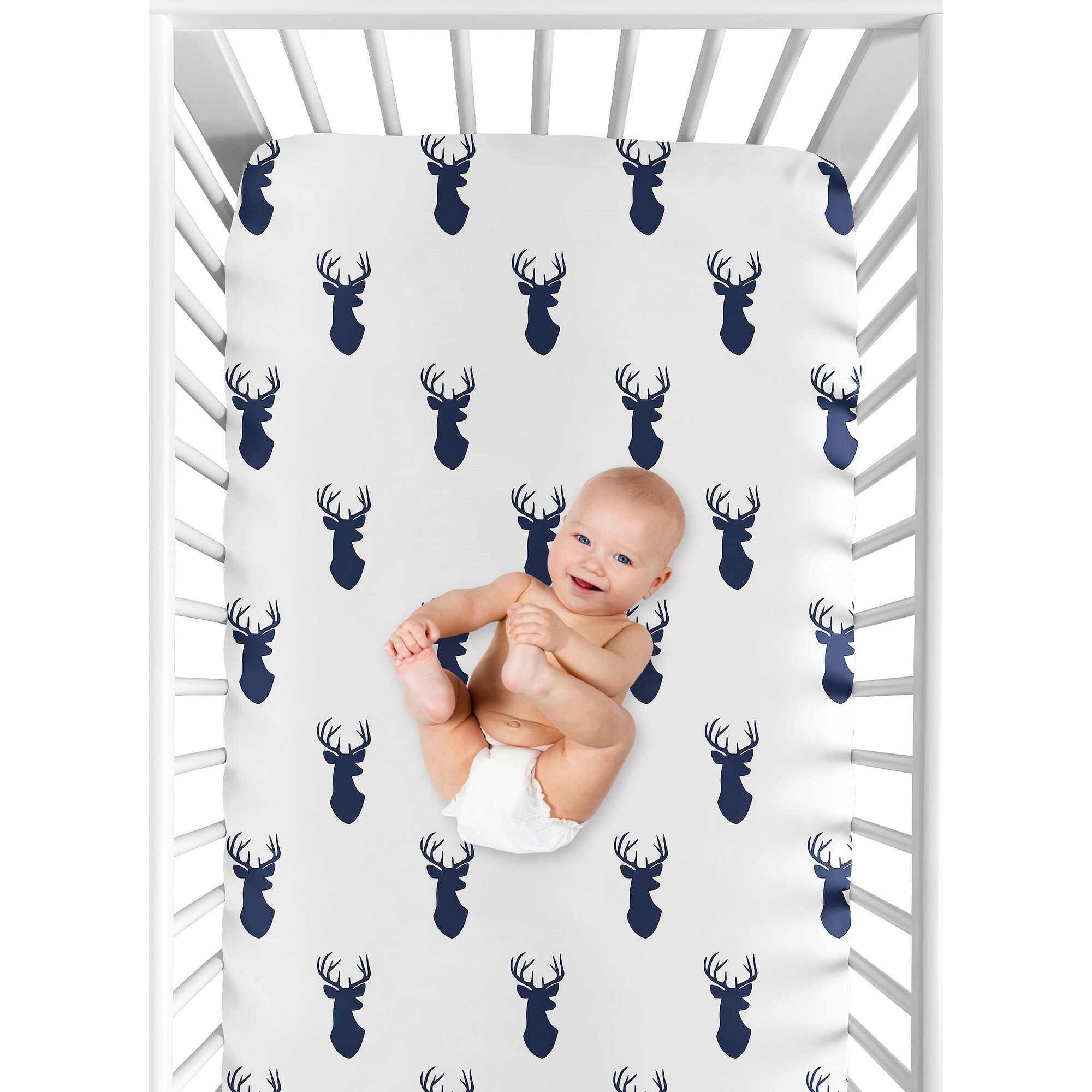 Navy blue deer crib bedding 2025