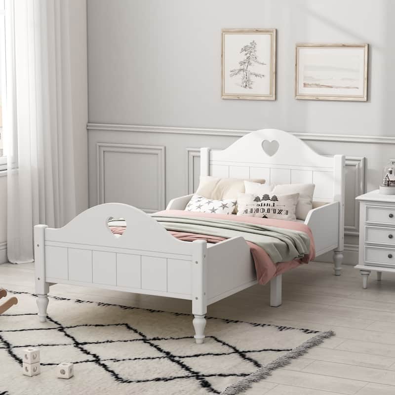 Macaron Twin Size Toddler Bed with Side Safety Rails and Headboard and Footboard,Light Pink