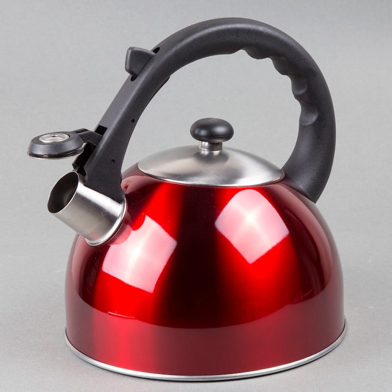 Creative Home Satin Splendor 2.8 Quart Stainless Steel Whistling Tea Kettle with Aluminum Capsulated Bottom, Metallic Cranberry