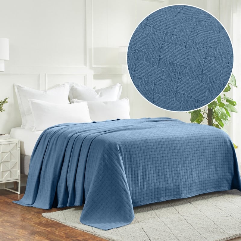 Superior Basketweave All-Season Bedding Cotton Blanket - Twin - Denim Blue