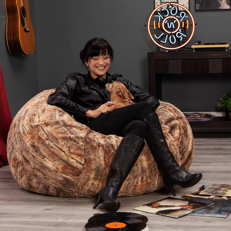 Plush Round Bean Bag Chair - 48" - Red and Brown