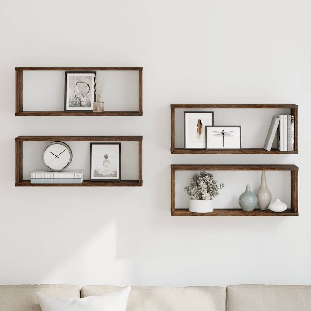 vidaXL Wall Cube Shelf Set of 4 Smoked oak Engineered wood Standard - 5.9 x 23.6 x 9.1 in