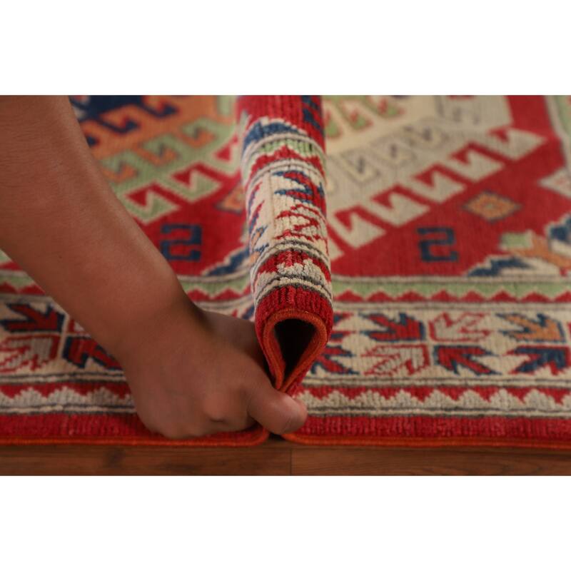 Geometric Kazak Rug Handmade Wool Carpet - 3'2"x 5'0"