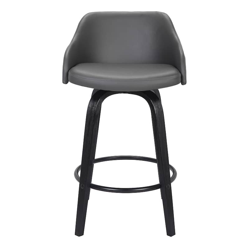 HomeRoots 26" Gray Swivel Faux Leather Black Wooden Bar Stool - 19.5 X 35 X 20.5