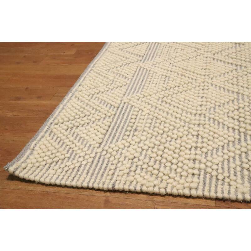 Hand Knotted Oriental 100% Wool Carpet Modern Geometric Beige & Ivories Modern Gotti Design Area Rug - 8' 8'' X 4' 11''