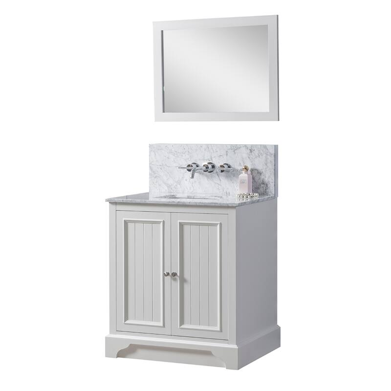 Kingswood Premium 32 in. Vanity in White with White Carrara Marble Top and 1 large mirror