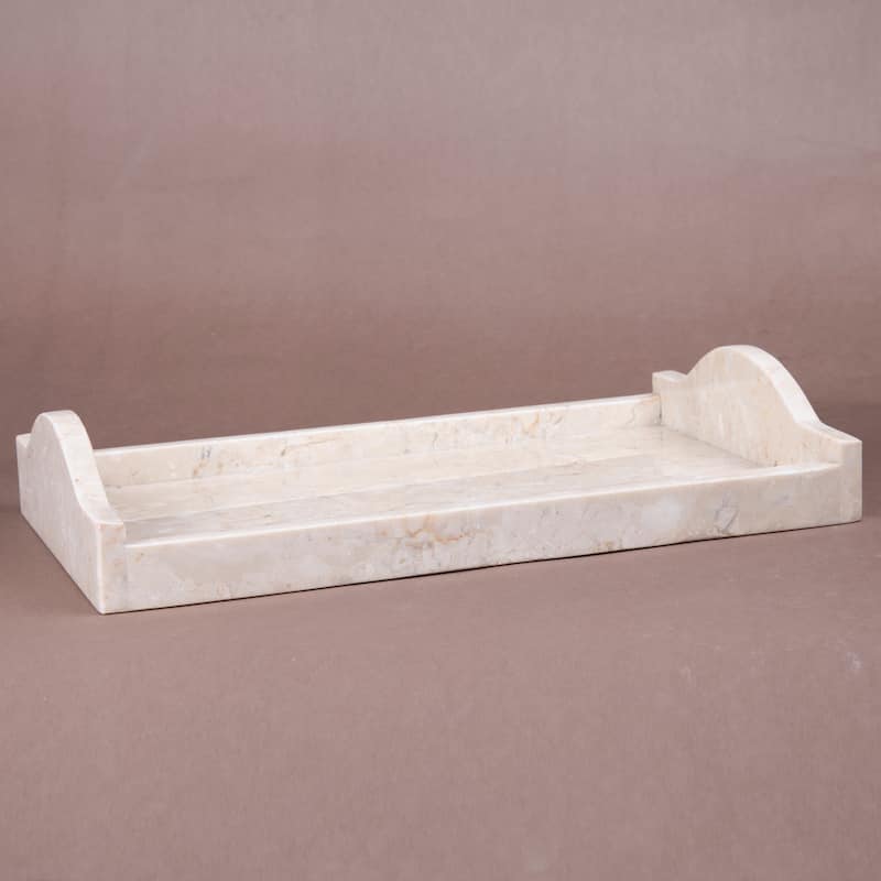 Creative Home Champagne Marble Large Arch Vanity Tray, Bath Towel Tray, Bathroom Accessory Organizer - Beige