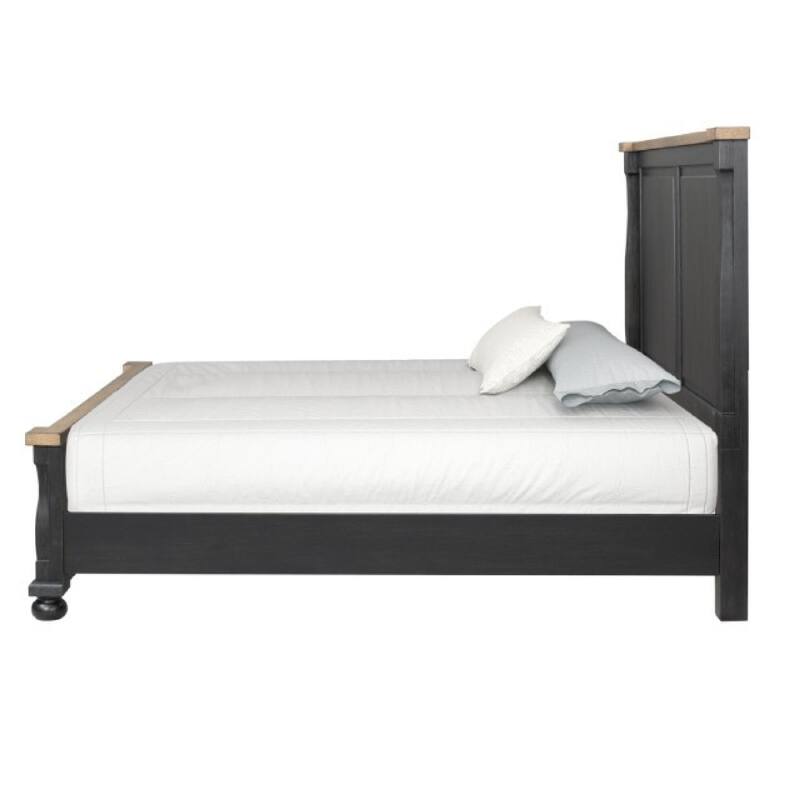 Ginie King Bed, Tall Headboard, Farmhouse Legs, Black Oak Brown Oak