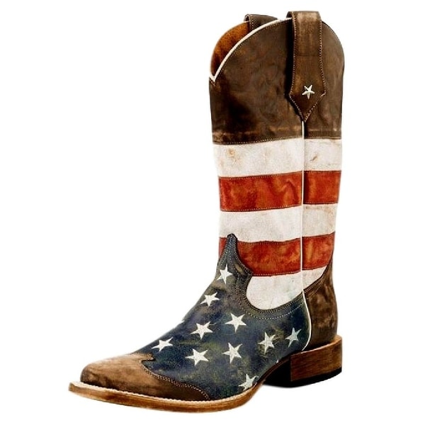 Roper Western Boots Mens American Flag Brown - Overstock - 27413149