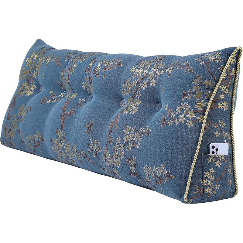 Large Decorative Wedge Pillow Headboard for Bed Reading Back Support - Full - Blue