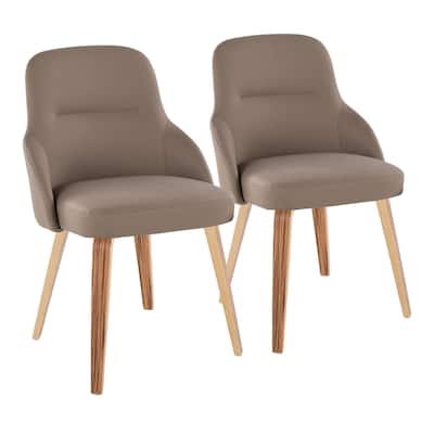 York Upholstered Contemporary Chair in Zebra Wood - Set of 2