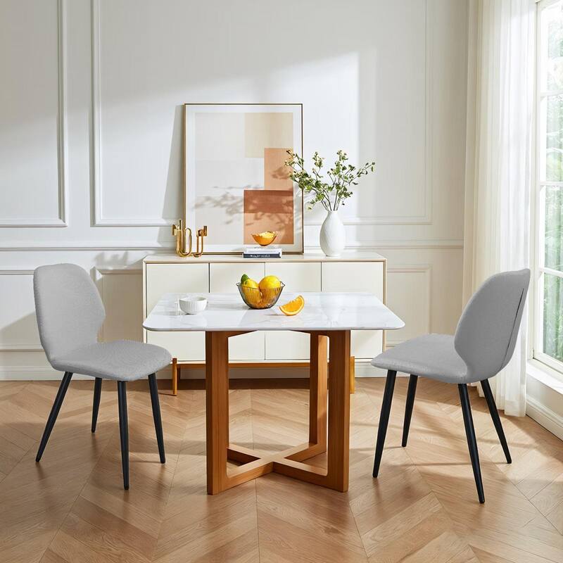 Leather Dining Chair with Metal Legs, Shell Shape Upholstered Chair Set of 4 for Kitchen, Restaurant, Living
