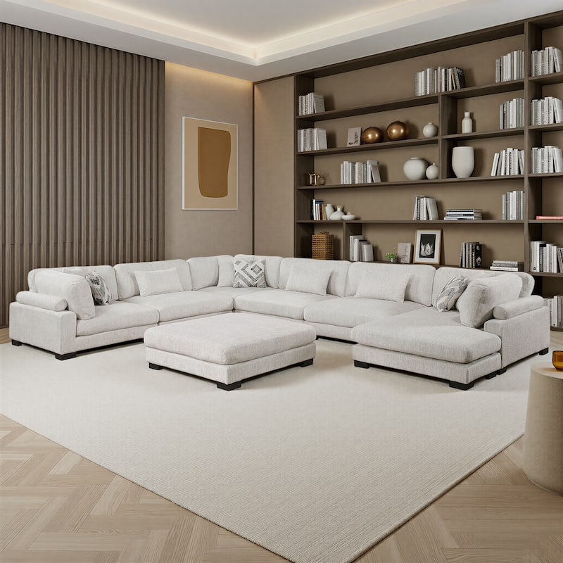 Fremont & Park Abbeville Microfiber 7-Piece Modular Sectional with Chaise and Ottoman