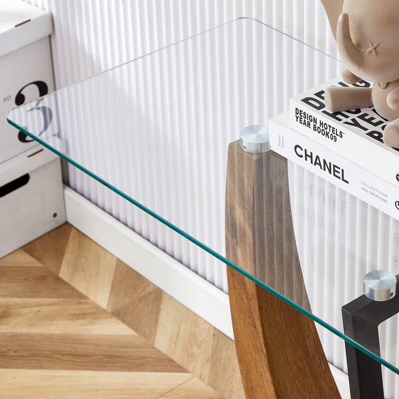 wooden console table with O-shape legs